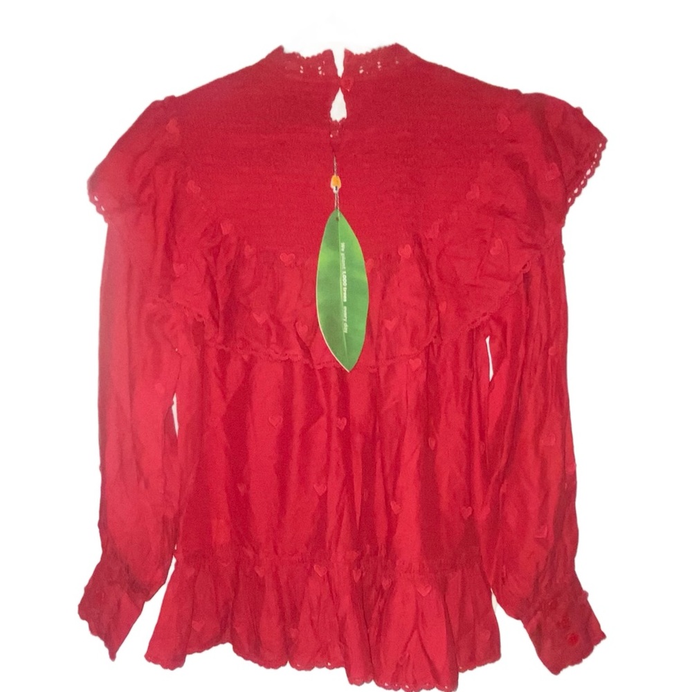 FARM Rio Red Ruffled High-Neck Blouse - Picture 6 of 12